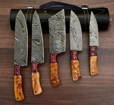 Kitchen knife set , 5 pieces, with high-quality Damascus steel blades, handcraft - Bild 1 von 4