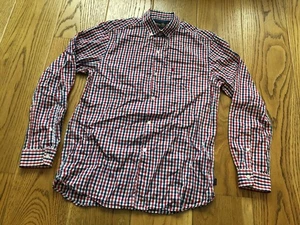 MUSTO CUSTOM FIT MEN'S LONG SLEEVED PLAID SHIRT RED BLUE WHITE CHECK MEDIUM - Picture 1 of 15