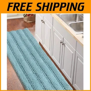 Aqua Haze Shaggy Chenille Bathroom Rug 59"x20" Extra Long - Picture 1 of 9
