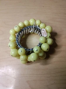 Vintage Japan Yellow Glass Bead Expansion Stretch Bracelet - With Tag - Picture 1 of 10