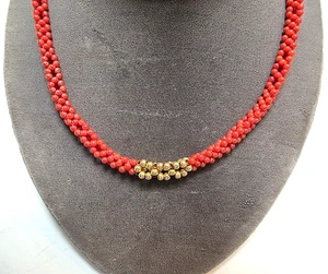 Mediterrane rote Koralle "Tessito" Arbeit & 18k Gold Halskette Vintage, exquisit - Bild 1 von 13
