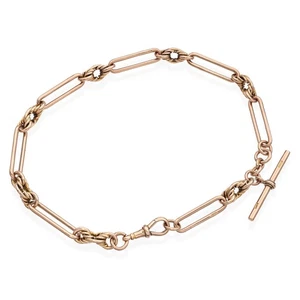Vintage 9k Rose Gold T-Bar 14" Pocket Watch Chain - Picture 1 of 5