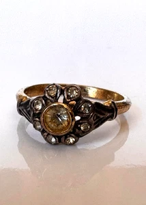 Anello Antiquariato Vintage In Argento 925 Regolabile Rodiato Oro con Zirconi - Foto 1 di 11