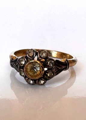 Anello Antiquariato Vintage In Argento 925 Regolabile Rodiato Oro con Zirconi - Immagine 1 di 4