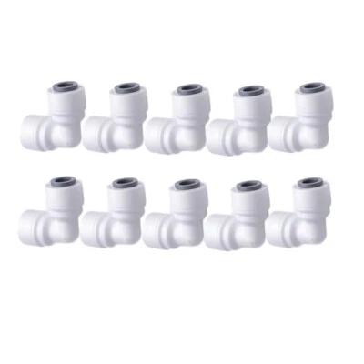10 PCS 1/4x1/4 INCH WATER LINE ELBOW QUICK CONNECTOR PUCH IN FOR RO WATER FILTER - Image 1 of 4
