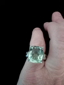 Vintage Estate 14k Yellow Gold & Sterling Silver Green Prasiolite Ring 7ct - Picture 1 of 9
