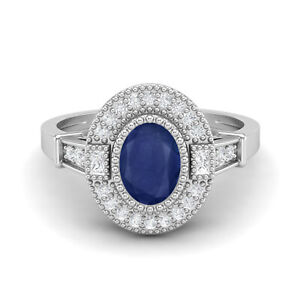 Front Open Round Natural Blue Sapphire 14k Yellow Gold Women Engagement Ring