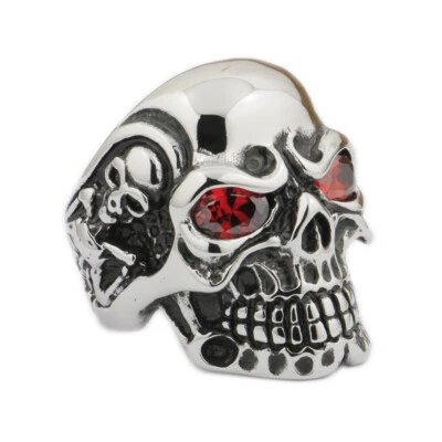 不锈钢红色 CZ 眼睛泰坦头骨戒指骑手朋克风格珠宝 3A601D — 第 1/4 张图片