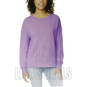 Buffalo Womens Crewneck Pullover French Terry Sweatshirt Long Sleeve Blue Coral - Picture 1 of 11