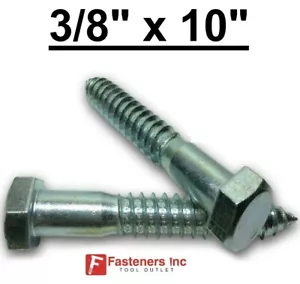 (Choose Qty) 3/8" x 10" Zinc Plated Hex Head Lag Bolt Screws A307 - Picture 1 of 2