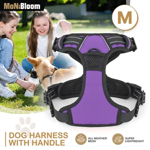 Purple No Pull Soft Adjustable Pet Dog Harness Reflective Strips&Control Handle - Picture 1 of 10
