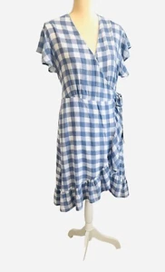 RAILS Brigitte Dress Size Large Periwinkle Check Blue White Gingham Wrap Dress - Picture 1 of 10