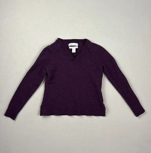 Ellen Tracy Girls Size M Sweater 100% Extra Fine Merino Wool Purple V-Neck - Picture 1 of 6
