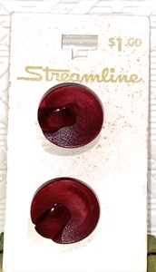 VTG Streamline Maroon Marbled Art Deco Plastic Buttons 13/16" Shank New on Card - Picture 1 of 5