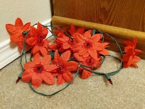 Vintage String of Lights w/Silk Poinsettia Covers 5 Lights Working but no covers - Picture 1 of 6