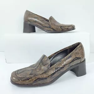 SESTO MEUCCI Mocasines Tacones Wm 7M Serpiente Lagarto Cocodrilo Cuero Marrón Negro Italia - Imagen 1 de 8