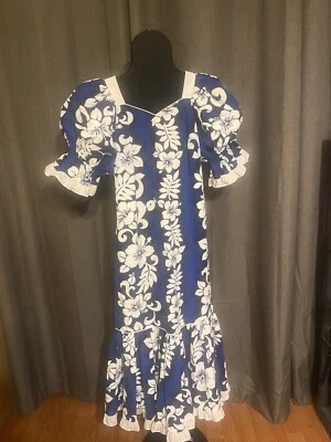 Vestido Hawaiano Vintage Royal Creations Sirena Volantes Aloha Azul Blanco Med? Foto 1 de 4