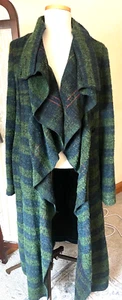 Lilith Long Green Blue Emerald Aisle Plaid Sweater Coat Sze L / 42 Made in Italy - Picture 1 of 5