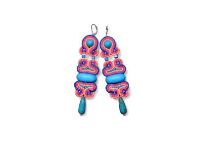 lange bunte Ohrringe, handgefertigt - Bild 1 von 4