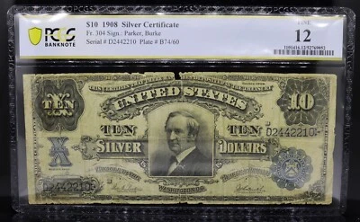 1908 $10 Silver Certificate "Tombstone" Note Fr#304 Parker/Burke PCGS F12 - Image 1 of 2