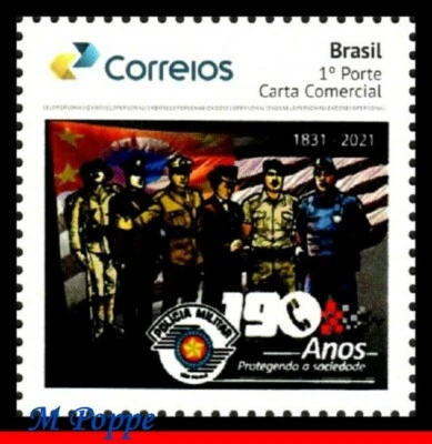 22-51 BRASIL 2022 POLICÍA MILITAR DE SAO PAULO, 190 AÑOS, RHM PB-197, MNH Foto 1 de 2