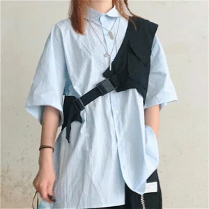 Women Men Gothic Crop Waistcoat Vest Coat Top Punk Irregular Harajuku Black New - Picture 1 of 7