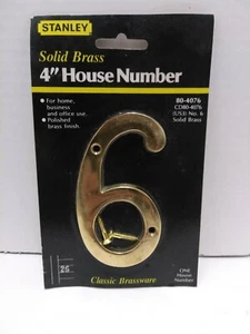 4" Vintage Stanley Solid Brass House Number - 6 {SEALED} - Picture 1 of 2