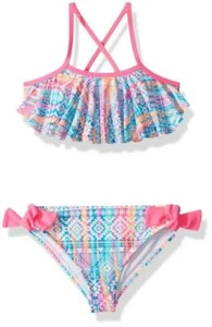 Angel Beach Little Girls Size 5 Flounce Bikini Swimsuit 2 Pc Multi Geo Print - Picture 1 of 10