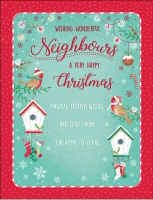 PICCADILLY GREETINGS Wonderful Neighbours Christmas Card, Cute Robin design & colourful insert 8 X 6"