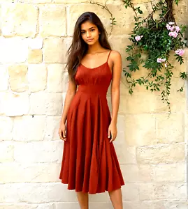 Anthropologie Rujuta Sheth Midikleid S Mandarine Spaghettiträger voller Rock - Bild 1 von 8