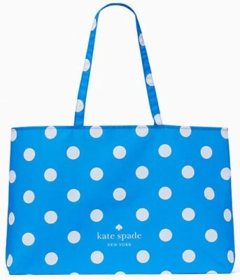 Kate Spade Blue Canvas Tote White Polka Dot White Lining 25" x 15" Y - Image 1 of 2