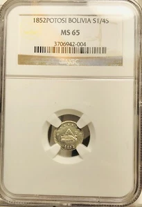 Bolivia 1852 Potosi, 1/4 Sol, NGC MS-65, Km#111, Rare Coin In High Condition - Picture 1 of 3