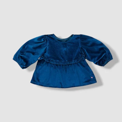 Pink Chicken Girl's Blue Rowan Velour Puff Sleeve Top Size 4 - Image 1 of 3