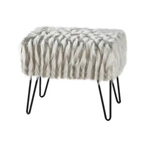 Plush Feathery Faux Fur Ottoman Bench - Luxe Vanity Stool Foot Rest Accent Seat - Picture 1 of 51