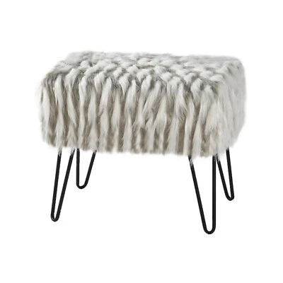 Plush Feathery Faux Fur Ottoman Bench - Luxe Vanity Stool Foot Rest Accent Seat - Image 1 of 4