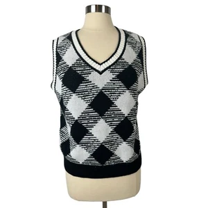 RVCA Sweater Womens Small Forget Me Not Oversize Vest Black Checkered PacSun - Picture 1 of 9