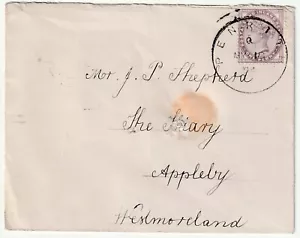 1894 CUMBERLAND PENRITH SKELETON POSTMARK 1d LILAC COVER TO J SHEPHERD APPLEBY - Picture 1 of 2