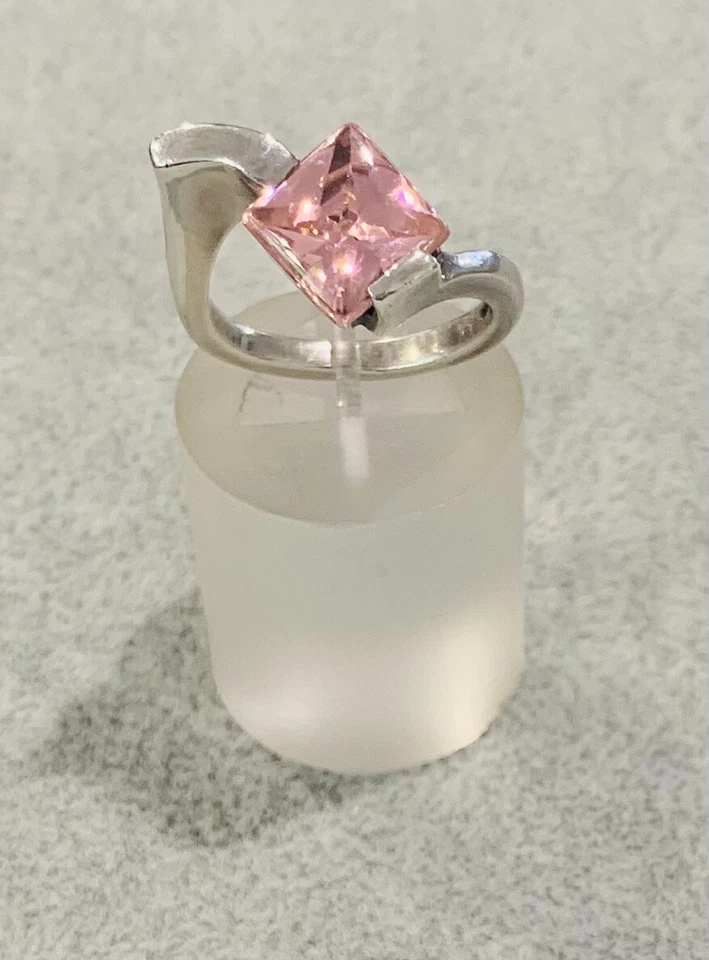 925/- Sterling Silber  Damenring rosa simulierten Diamanten Ringgröße 57 - Bild 1 von 3