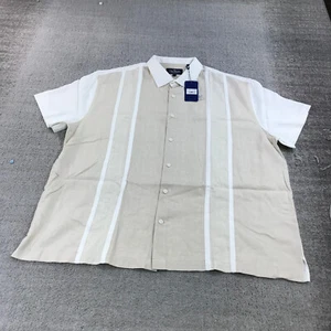 Nat Nast Shirt Mens 2XL XXL Button Up Harper Beige White Stripe Hawaiian Camp - Picture 1 of 10