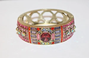 Heidi Daus Swarvoski Crystal Hinged Bracelet Lavish Layers Iridescent Pink Blue - Picture 1 of 7