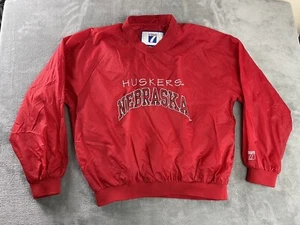Vintage Nebraska Huskers Logo 7 Jacket Mens L Red V-Neck Windbreaker Pullover - Picture 1 of 15