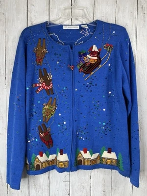 Suéter de Navidad Marisa Christina Cárdigan Grande Brillante Cremallera Lentejuelas Santa Foto 1 de 4