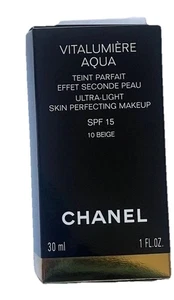 Chanel Vitalumière Aqua 10 Beige Light Shade Skin Spf 15 Perfecting Foundation - Picture 1 of 14