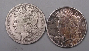 2 dólares de plata de Estados Unidos Morgan 1880-s y paz 1922-d.  #8 - Imagen 1 de 7