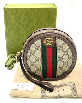 Auth Gucci GG Supreme Sherry Line PVC Brown Round Clutch Bag W/B/D SK031152 - Image 1 of 4