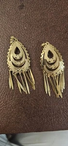 Anthropologie Western Fringe Teardrop Earrings Gold NWT 1.3”L Post Back - Picture 1 of 3