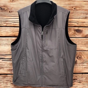 IZOD Reversible All Weather Vest Mens XL Gray Nylon Black Fleece Full Zip Casual - Picture 1 of 13