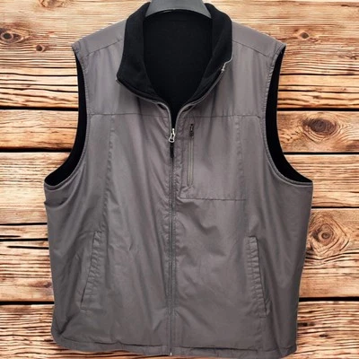 IZOD Reversible All Weather Vest Mens XL Gray Nylon Black Fleece Full Zip Casual - Image 1 of 4