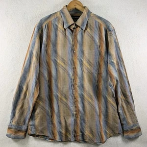 VTG Jhane Barnes Men Button Shirt L Blue Brown Abstract Jaquard Weave Designer - Picture 1 of 11