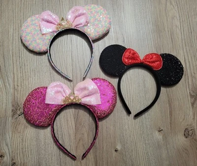 Minnie Mouse Disney Ears Headband Sequin Princess Pink Black 3 pack - Image 1 of 2